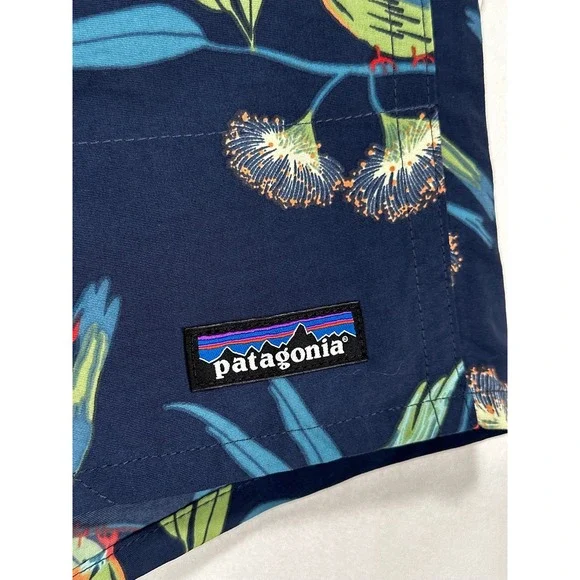Patagonia Baggies Longs Shorts Men XS Blue Floral Bird Print Recycled Nylon 7" - Picture 5 of 13